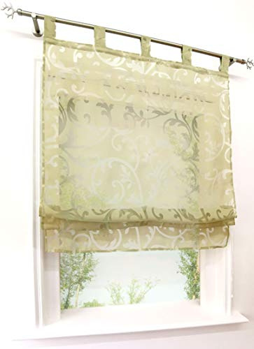 Voile Raffrollo Ausbrenner Design Ösenrollo Raffgardinen mit Schlaufen Fenster Gardinen (BxH 80x140cm, Grün mit Schlaufen)