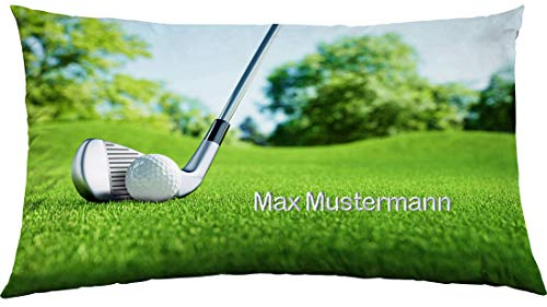 Manutextur Kissen mit Namen - Motiv Golf - viele Motive - Kissenhülle inklusive Füllung - Größe 30x50 cm - personalisiert - persönliches Geschenk mit Wunsch-Motiv und Wunsch-Name