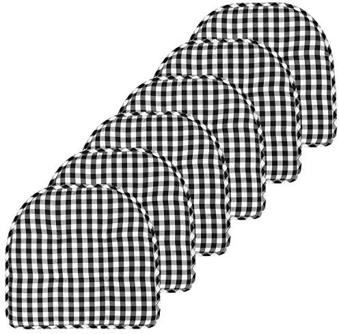 Sweet Home Collection Lot de 6 Coussins de Chaise en Mousse à mémoire de Forme avec Dos en Caoutchouc antidérapant en Forme de U 43,2 x 40,6 cm – Motif à Carreaux Noir/Blanc