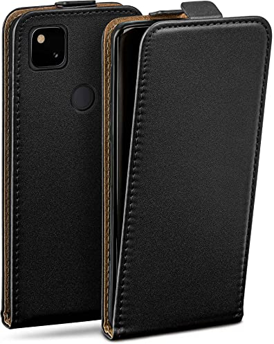 moex Flip Case für Google Pixel 4a Hülle klappbar mit 360 Grad Schutz, Handyhülle mit Displayschutz, PU Leder Handytasche Lederhülle, Flip Case Cover Klapphülle, Schwarz