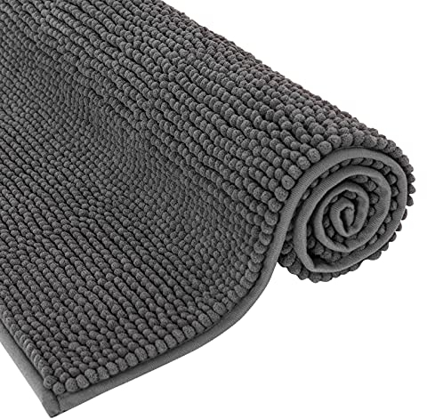 MIULEE Badematte 60x90cm Chenille Badteppich Badezimmerteppich rutschfest Waschbar Teppich Duschvorleger Badvorleger Duschmatte Bettvorleger Fussmatte Badezimmer Wohnzimmer Schlafzimmer Grau