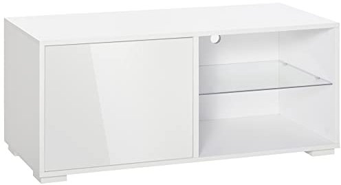 HOMCOM High Gloss TV Stand Storage Cabinet with 2 Shelves for Living Room Home Furniture White