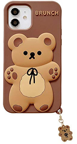 SGVAHY Case for iPhone X/Xs Cute Kawaii 3D Cartoon Bear Brown Soft Silicone Bumper Shockproof Cover Protective Case for Kids Girls
