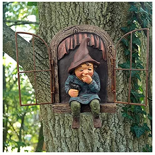 1 Stück Garten GNOME Statue Elf aus Die Tür Baum Hugger, Garten Peeker Hof Art Zwergzwerg Gartenzwerge, Wunderliche Baum Skulptur Garten Dekoration, Baum Huggers Garten Dekor Ornament Figuren