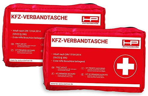 HP-Autozubehör 10039-2 KFZ Verbandtasche Rot/Inhalt 2 Stück - Mindesthaltbarkeit minimum 4 Jahre