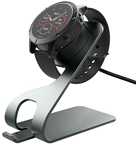 MoKo Chargeur Compatible avec Garmin Fenix 7/7S/7X/6/6S/6X Pro/5/5S/5X/Vivoactive 3/4/4S/Forerunner 45/245/Venu 2/2 Plus/2S/Instinct, Station de Charge avec Câble USB 150cm Support en Aluminium, Gris