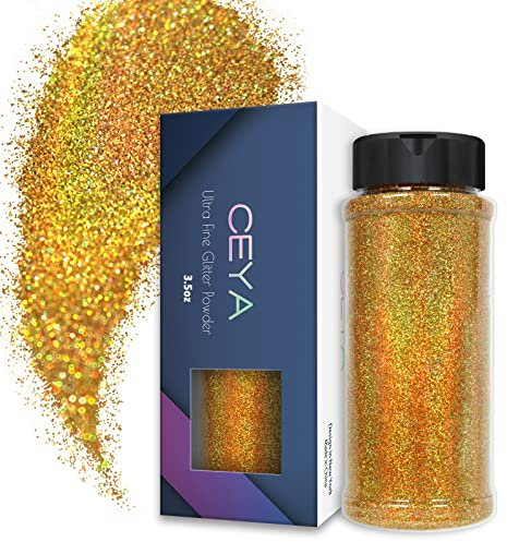 Ceya Poudre de paillettes ultra fines de 0,2 mm pour résine époxy, gobelet, bijoux, nail art, festival, maquillage, peinture, cartes de mariage - 100 g - Doré laser
