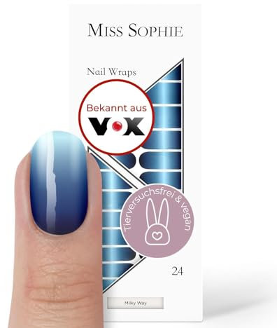 Miss Sophie Nagelfolie - Milky Way - Farbverlauf, Blau, Nail Wraps - 24 ultra-dünne selbstklebende langanhaltende Nagelfolien