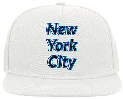 New York City Big Apple Glitch Art 5 Panel Snapback Flat Visor Cap Hat Baseballmütze Weiß