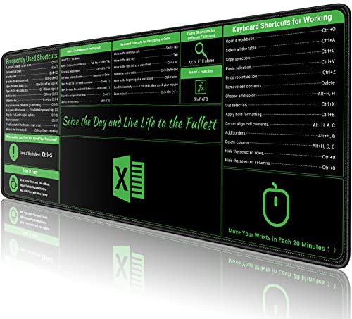 ProbTis Großes Excel Shortcut-Mauspad, erweitertes Büro-Mauspad mit genähten Kanten, wasserdicht, rutschfeste Unterseite, Tastaturmatten für Schreibtisch, XL-Mauspads für Schreibtisch, 80 x 30 cm,