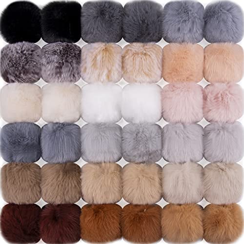 BQTQ 36 Stück Bommel für Mütze, Pompons Kunstfell Fellbommel Kaninchenfell Fellbommel Fellpompon für Tasche Anhängern Schlüsselanhänger Dekoration, 18 Farben