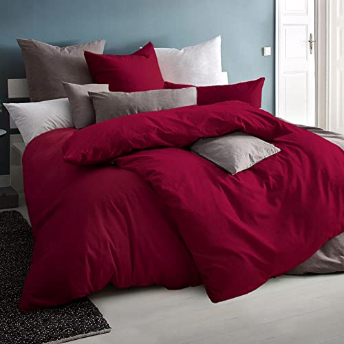 Soifox bettwäsche Rot 135x200 6teilig - 2 Bettbezüge 135x200 + 2 Kissenbezüge 80x80 + Kissenbezüge 2er Set 40x80 Weich und bügelfrei Mikrofaser mit Reißverschluss (6 TLG. 135 x 200 cm, Rot)