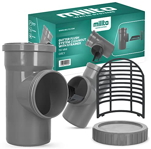 Filtro per tubo di scarico, DN 100, Ø 110 mm, grigio, con setaccio, scarico tubo pioggia, protezione per grondaie, protezione per grondaie, protezione foglie, acqua piovana