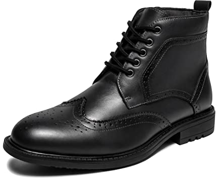 Modische Herrenstiefel – schwarzes echtes Leder, klassischer Brogue-Stil, Oxford-Stiefeletten, Schwarz, 41 EU