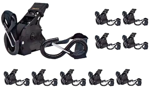 lasiprofi Automatikzurrgurt 25 mm | 3,65 m lang | Schwarz | 10er Set | Mit S-Haken und Sicherung | Zurrgurt für PkW und Transporter | Selbstaufwickelnd | Einteilig | Bis zu 340 kg