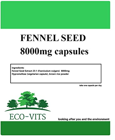 Eco-Vits Fennel Seed 8000mg (120 Capsules) Proper Digestion, hormonal Health Wellness