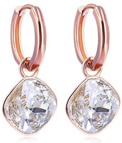 Rosegold Creolen Charm Anhänger Marken Kristalle Ohrringe 925 Sterling NOBEL SCHMUCK