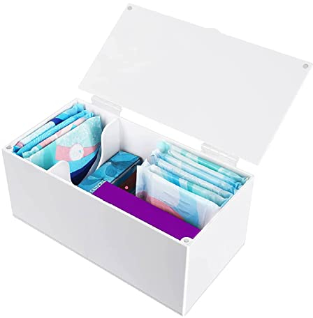 YeeBeny Acryl Damenbinden Aufbewahrungsbehälter, Damenbindenhalter, Padhalter für Periode, Padhalter für Frauen, Badezimmer, Pad und Tampon Halter für Badezimmer, Damenbindenspender, Weiß
