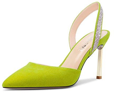 Castamere Mujer Aguja Alto High Heel Puntiaguada Punta Pumps Slingback Slip-on Diamante Cristal 8.5 CM Heels Verde Lima 43 EU