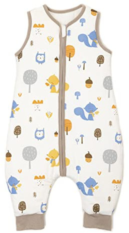 Baby Circle® Babyschlafsack, Schlafsack mit Füßen 2.5 TOG, 100% Bio-Baumwolle, Ganzjahresschlafsack Baby Farbe weiß mit Tieren, Schlafsack Winter und Sommer (Eule | EICHHÖRNCHEN, 100 cm)