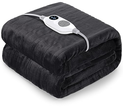 Warmrest Electric Blanket Heated Throw Blanket, Double & King Size 𝟏𝟓𝟎𝐱𝟐𝟎𝟎𝐜𝐦 Soft Flannel, 6 Heat Levels Fast Heating, 1 to 10 Hours Auto-Off Detachable Controller, Machine Washable Grey