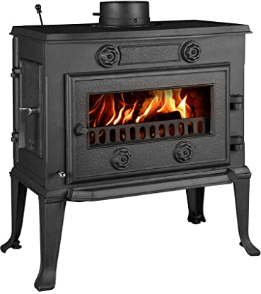 7 kW Kaminofen Globe Fire Acturus I aus Gusseisen - Rustikaler Gussofen für Holz & Kohle - Mit seitlicher Nachlegetür