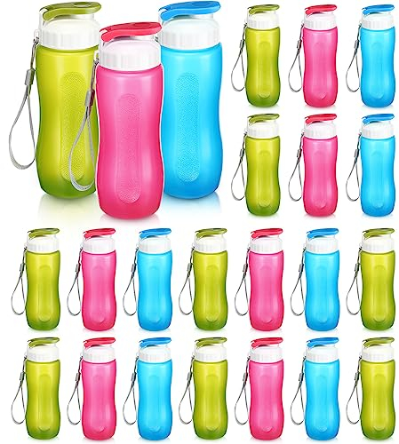 Maxdot 20 Stück Wasserflaschen Bulk für Kinder 340 ml Kunststoff Sport Wasserflasche Schule Gym Leichte Snap Deckel Wasserflasche Einfach Zu Tragen Auslaufsicher Reiseflaschen für Outdoor Kinder