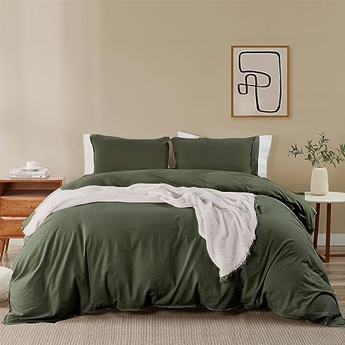 Soifox Bettwäsche 220x240 Olivergrün - bettwäsche-Sets aus Mikrofaser bügelfrei & knitterfrei Bettbezug 220 x 240 Set mit 80x80 cm Kissenbezug 2er Set Bettwasche mit Reißverschluss