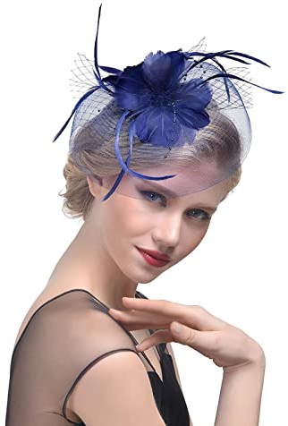 Fascinator Damen, Fascinator Damen Hut Vintage Mesh Federn Kopfbedeckung für Tea Party Hochzeit Cocktail Schleier Kopfschmuck Retro Feder Tee Party Frauen Kirche Haarschmuck Stirnband