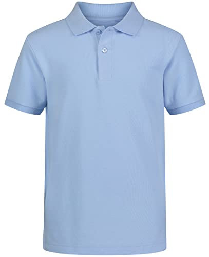IZOD Boys' School Uniform Short Sleeve Polo Shirt, Button Closure, Comfortable & Soft Pique Fabric, Light Blue