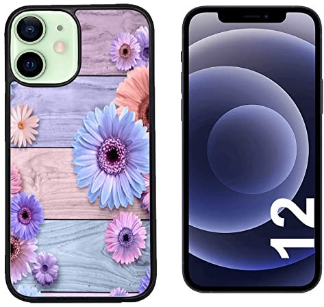 Generico Cover compatibile con Cover Apple iPhone 12 Primavera Fiori Rosa Lilla Azzurro/Indietro in alluminio con gomma sui lati/TPU rigido