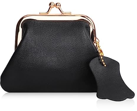 Oyachic Porte Monnaie Cuir Leather Coin Purse Portefeuille Fermoir clic clac Retro Wallet Poches pour Femme Homme (Noir)