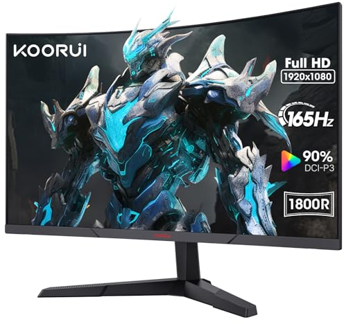 KOORUI Monitor 27 Pulgadas Curvo Monitor Gaming 180HZ, FHD 1080P, 1500R, DCI-P3 90%, HDR, VA 3000:1, 2xHDMI 2.0, DP 1.2, Eye Care, VESA, Adaptive Sync, Inclinación