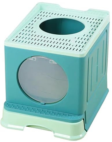 MINGYI Bac à Litière pour Chat Fermée, Grande Maison de Toilette Chat Pliable avec Couvercle, Tiroir à Litière avec Pelle, WC pour Chats, Jusqu'à 7 kg (Bleu L 45×34×39 cm)