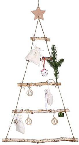 GWHOLE Sapin Mural Suspendu en Bois Flotté Sapin Mural de Noel Décoration de Noël Naturelle 70 x 40 cm Échelle Bois Noël Idée Cadeau DIY pour Fête