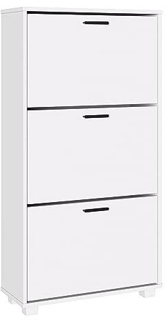 Panana 2/3 Drawer Modern Wooden Shoe Cabinet with 2/3 Flip Doors Freestanding Footwear Organizer Pull Down Shoe Rack (3 Drawer, White)