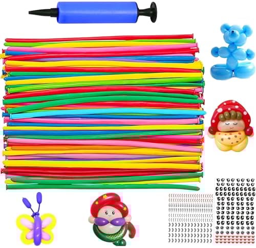 YOUYIKE 100 Stück Modellierballons, Magischer Ballon, Magische Tiere luftballons mit Groß Pumpe und 2 Emoji-Aufkleber, für Geburtstag, Hochzeit, Bachlorette, Fiesta, Aktivität, Clown-Dekoration