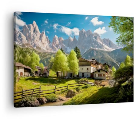 ARTTOR Bilder auf Leinwand Berge Landschaft Alpen Leinwandbild 70x50cm Wandbilder Dekoration Wohnzimmer Schlafzimmer Küche Deko Klein Wanddeko Bild Wand Kunstdruck Art Wall Decor Canvas AA70x50-5814