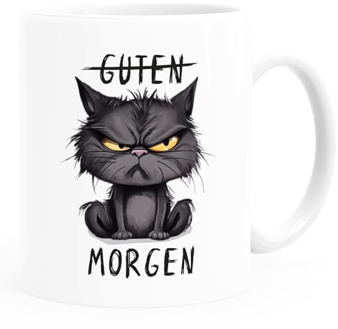 MoonWorks® Tasse Morgenmuffel Katze Bürotasse Spruch lustig Guten Morgen MiMimi Montag personalisiert eigener Text Guten Morgen weiß-schwarz standard
