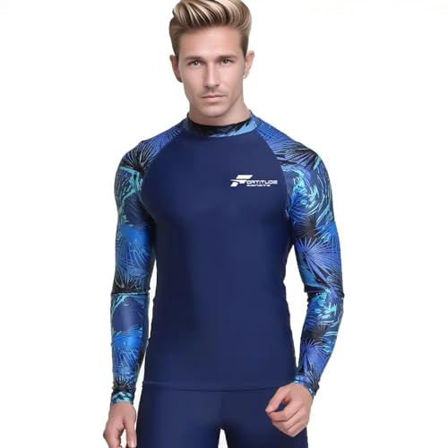 Fortitude Sports Long Sleeve Rash Vest for Men | UPF 50+ UV Protection, Mens Compression Top for Watersports and Swimming | Mens Rash Vests for Swimming (UK, Alpha, L, Regular, Regular, Blue Marine)
