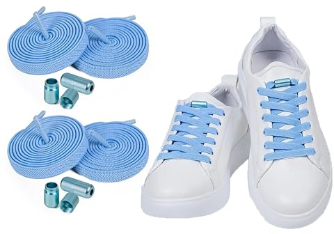 ELANOX® Elastische Schnürsenkel ohne Binden 8mm für 2 Paar Schuhe – Extra Stark mit Metallverschluss – Flache Gummischnürsenkel für Sneaker & Sport