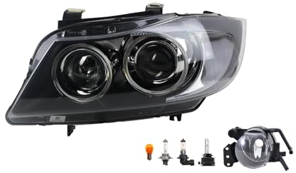 Johns, Faro delantero de xenón apto para BMW Serie 3 E90 E91 01/2005 – 08/08 D1S H7 izquierda + faros antiniebla + bombilla