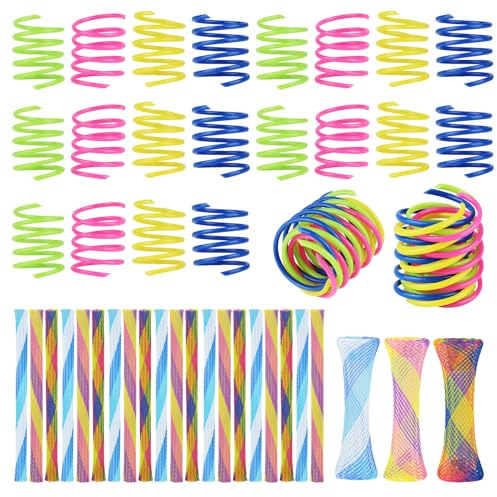 40 Stück Katzenspielzeug Spirale - Verschleißfest und Beißfest Elastisch Spielzeug für Katzen, Buntes Kreatives Kunststoff Spiralfedern Interaktives Spielzeug