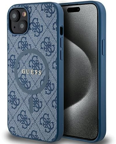 Guess GUHMP15MG4GFRB Hülle für iPhone 15 Plus / 14 Plus 6.7 Blau hardcase 4G Collection Leather Metal Logo
