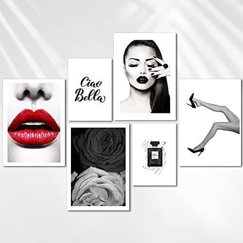 AREDE 6er Set Wandkunst Gemälde Bild Poster Ciao Bella Mode | 4 x A4 (21x30cm) + 2 x A5 (15x21cm) | Wandbilder Wanddekoration Home Office Wohnzimmer Schlafzimmer Dekoration | OHNE Rahmen