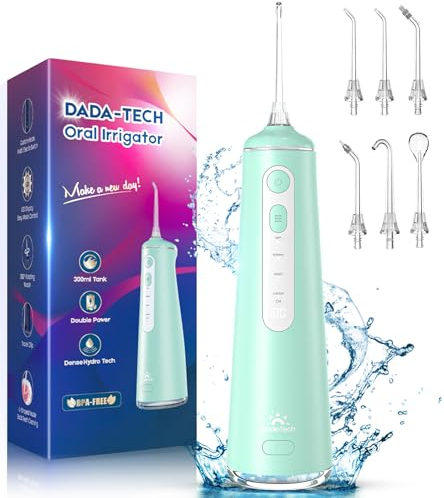 Munddusche Kabellos, Water Flosser for Teeth Mit 4 Modi & 8 Stufen 7 Düsen 300ML Tank Munddusche für Zahnzwischenraumreiniger Zahndusche Mundspülung Elektrisch Oral Irrigator Zähne 2025 (Grün)