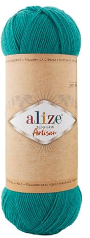 100g Sockenwolle Alize Superwash Artisan 75% Wolle Strickwolle Häkelgarn Farbwahl, Farbe:507 türkisgrün