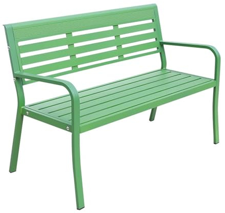 CAFIEDR Gartenbank, Sitzbank, Bänke für draußen, Outdoor-Bank, klein, für Veranda, Metall, Park, 2-Sitzer, Terrassenstuhl mit Armlehnen, für den Außenbereich (grün)
