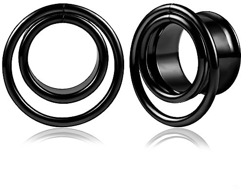 Vankula Ohr Flesh Tunnel Double Flared Plug Spule Edelstahl für Gestreckte Expander Ohrpiercing 19mm(3/4) Schwarz