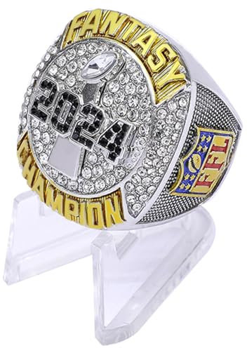 guancrown 2024 Fantasy Football Championship Trophy Ring Award Preis Sports Winner FFL Champion Ring (Größe 9, Ring und Ständer)